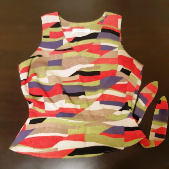 Melrose Petites Colourful Geometric Pattern Peplum Sleeveless Blouse Top Sz 10 - Picture 1 of 8